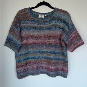 Look Knitwear Rainbow Striped Short Sleeve Sweater Top Fairycore Whimsical Knit